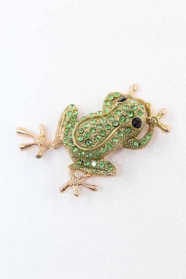 Zirkon taşlı kurbağa broş. Yaka iğnesi broş Taşlı tasarım broş. Unisex broş. Broş. Kurbağa broş. - Image 1
