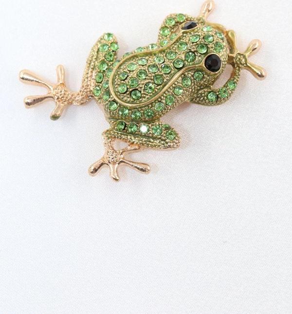 Zirkon taşlı kurbağa broş. Yaka iğnesi broş Taşlı tasarım broş. Unisex broş. Broş. Kurbağa broş. - Image 1