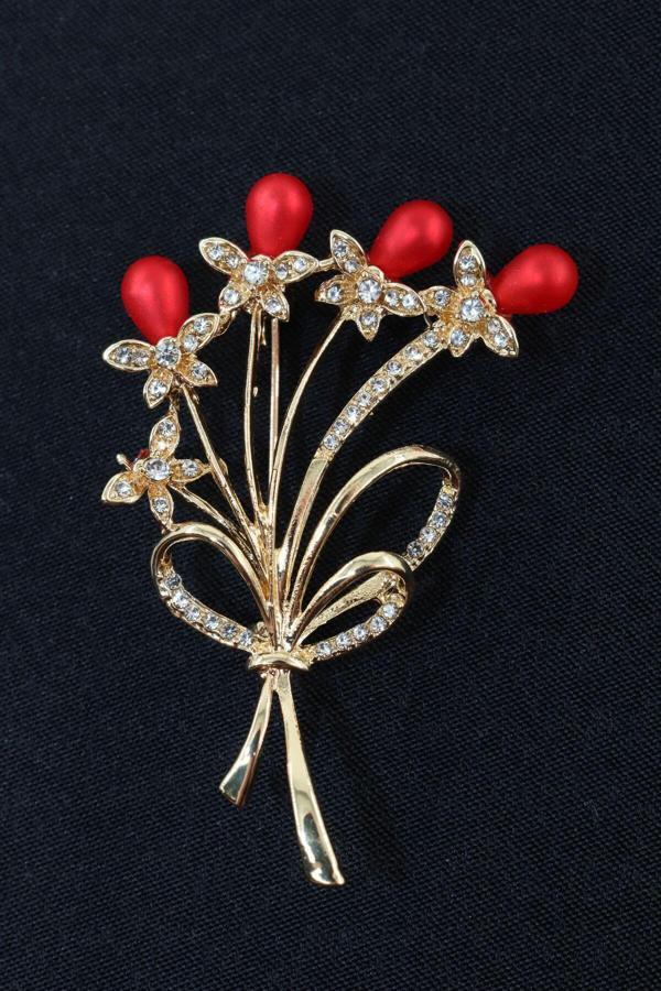 Nar Tanesi Broş. Kadın Yaka Iğnesi Broş. Nar Tanesi Çiçek Broş. Kadın Broş. Gold Broş. Taşlı Broş. - Image 1