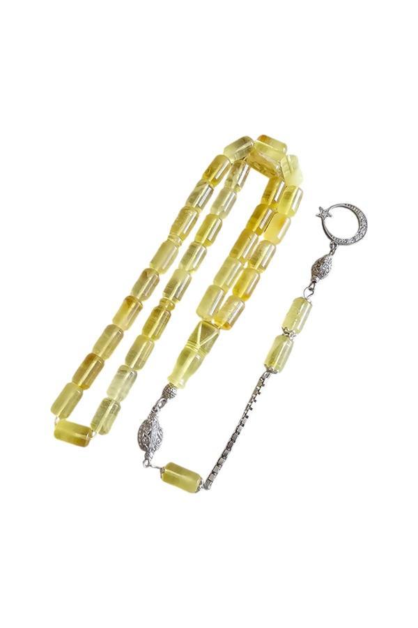 Leblebi Tesbih Hakan Artukoğlu Usta İşçilikli Diamond Gümüş Püsküllü Mat Damla Kehribar Tesbih Lt1312 - Image 1