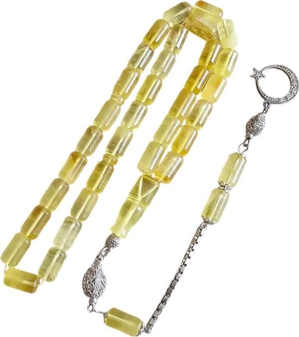 Leblebi Tesbih Hakan Artukoğlu Usta İşçilikli Diamond Gümüş Püsküllü Mat Damla Kehribar Tesbih Lt1312 - Image 1