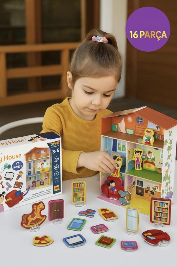 Montessori 3D Oyun Evi - 15 Parça Manyetik Yerleştirme ve Öğretici Ev Seti 3-6 Yaş - Image 1