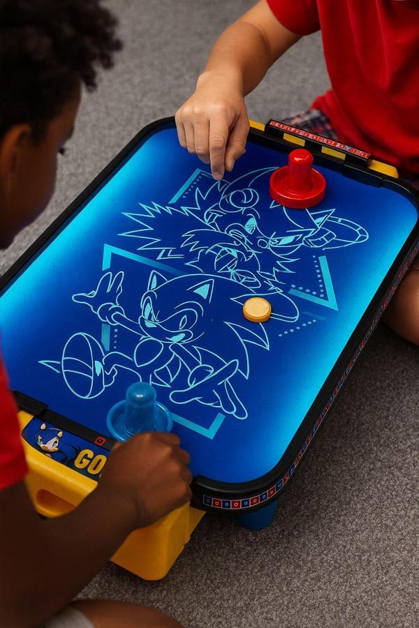 Sonic™ Işıklı Masaüstü Hava Hokeyi | 2 Kişilik Neon Işıklı Eğlence | 49 cm Oyun Seti - Image 1