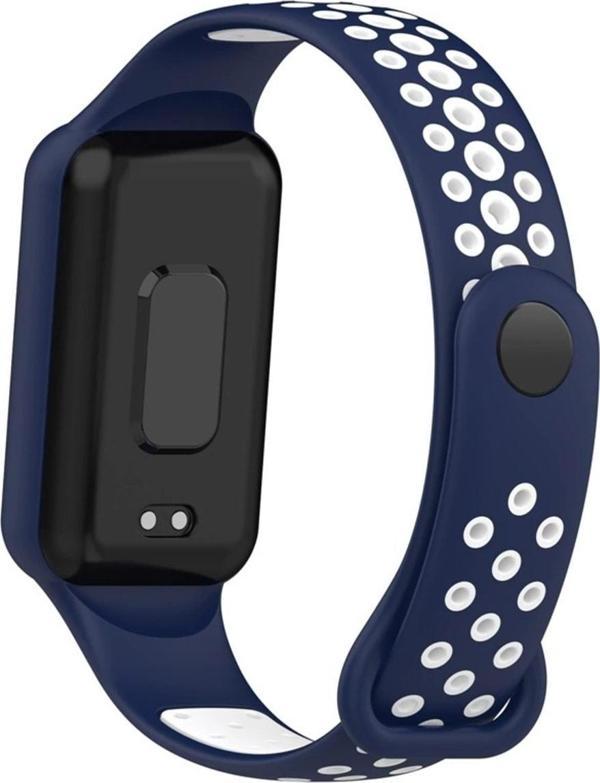 Coverzone Amazfit Band 7 Ile Uyumlu Kayış Nefes Alabilen Delikli Renkli Silikon Yedek Kordon Lacivert-beyaz - Image 1