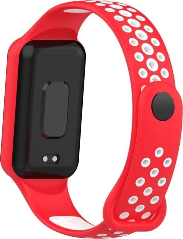 Coverzone Amazfit Band 7 Ile Uyumlu Kılıf Nefes Alabilen Delikli Renkli Silikon Yedek Kordon Kırmızı-beyaz - Image 1