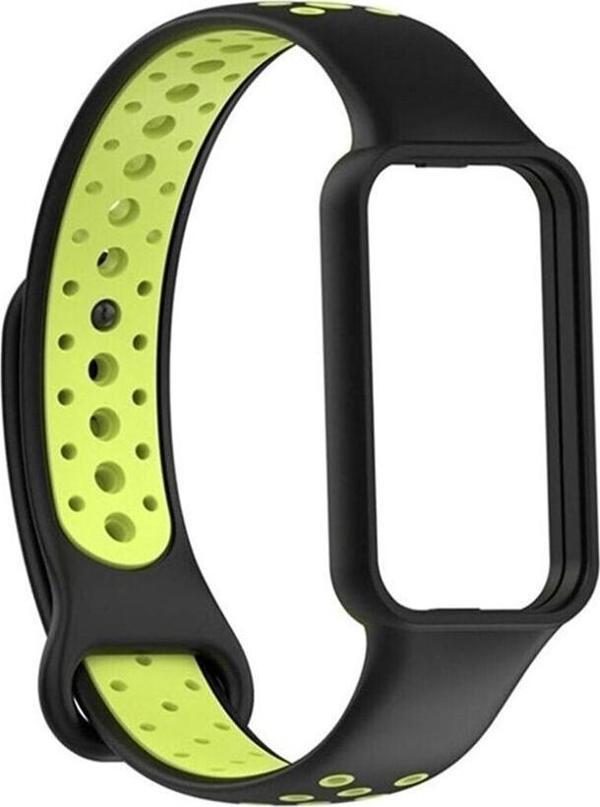 Coverzone Amazfit Band 7 Ile Uyumlu Kordon Kaliteli Termoplastik Kordon N-ike Spor Delikli Kayış Siyah-yeşil - Image 1
