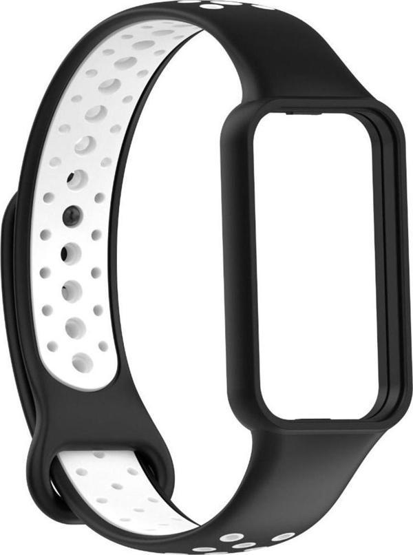 Coverzone Amazfit Band 7 Ile Uyumlu Kordon Kaliteli Termoplastik Kordon N-ike Spor Delikli Kayış Siyah-beyaz - Image 1