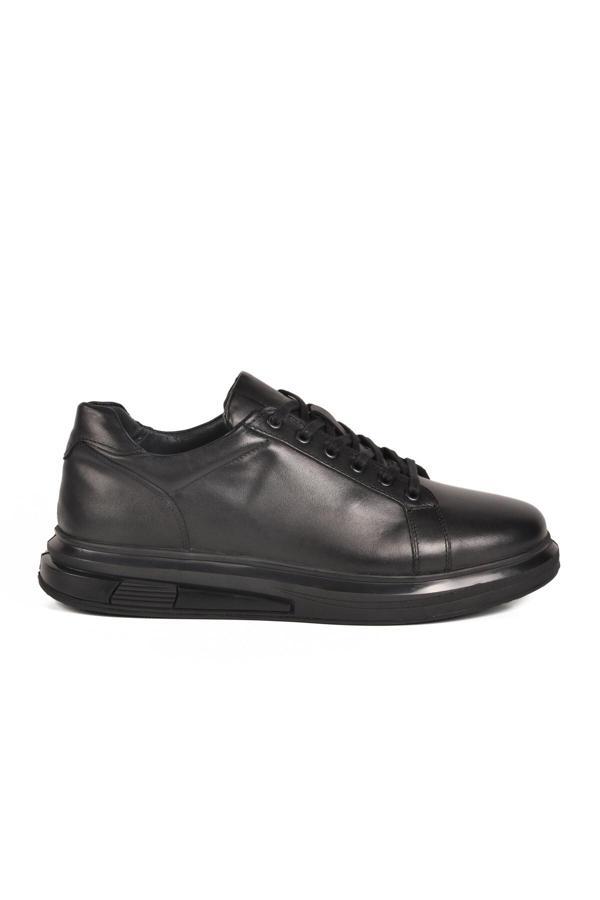 Siyah Bağcıklı Hakiki Deri Erkek Sneaker 2577 M - Image 1