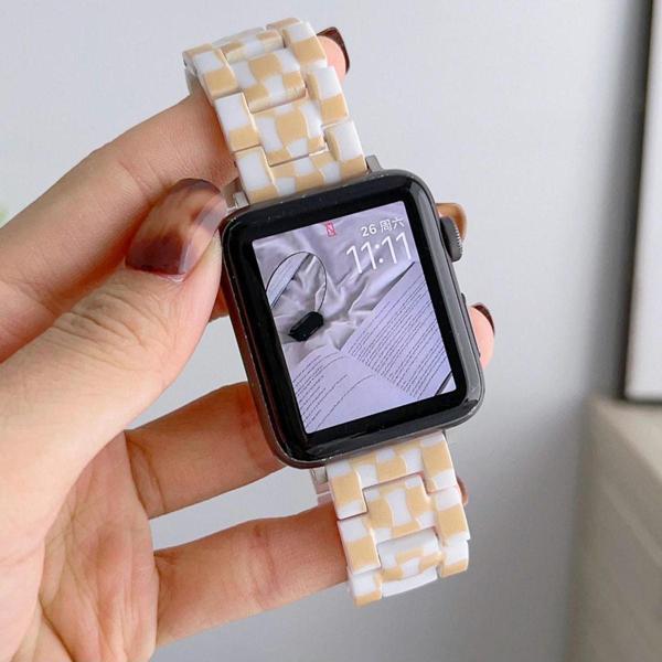 Coverzone Apple Watch 3 Ile Uyumlu Metal Toka Tasarımlı 38-40mm Double Color Desenli Kordon Sarı-beyaz - Image 1