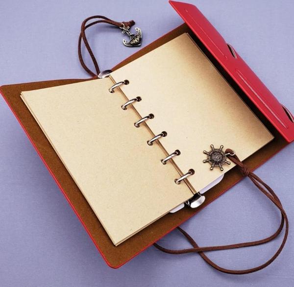 Büro Ev Ofis Hediyesi için Mini Pusula Motifli Deri Defter - Image 1