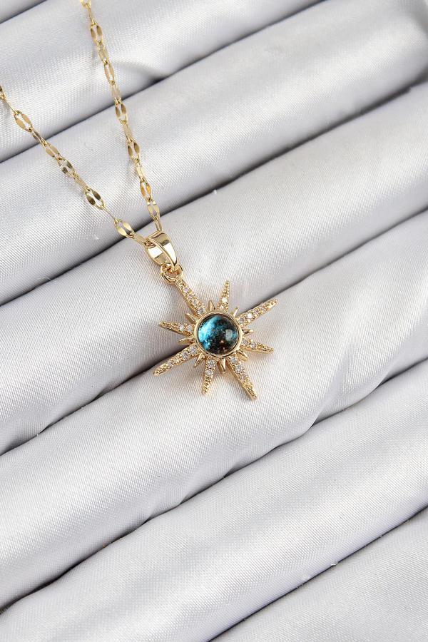 Zirkon Taşlı Kutup Yıldızı Model Gold Renk Kadın Kolye - EBJ250816W37234 - Image 1