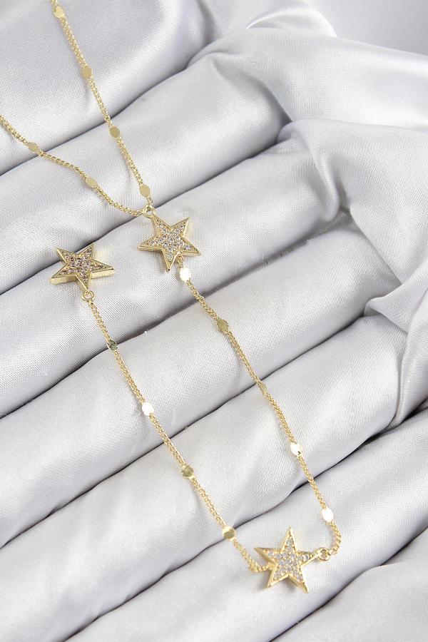 Pirinç Zirkon Taşlı Yıldız Model Gold Renk Y Kolye - EBJ250816W37245 - Image 1