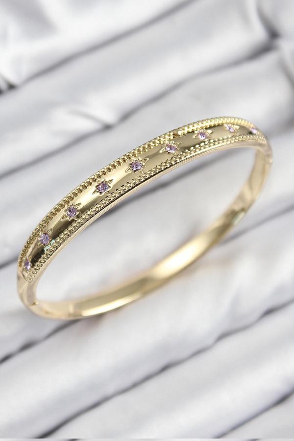 Pirinç Zirkon Taşlı Kutup Yıldızı Model Gold Renk Kadın Kelepçe - EBJ250816W37205 - Image 1