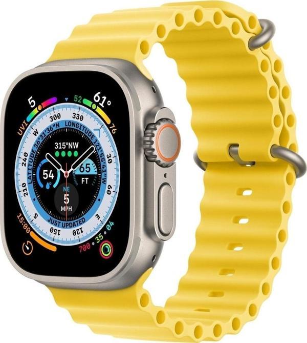 Coverzone Apple Watch 3 Uyumlu Okyanus Quintessential 38-40mm Kabartmalı Metal Tokalı Kordon Sarı - Image 1