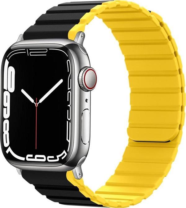 Coverzone Apple Watch 4 Ile Uyumlu 42-44mm Hafif Spor Kayış, Manyetik Toka Infatuation Spor Kayış Siyah-sarı - Image 1