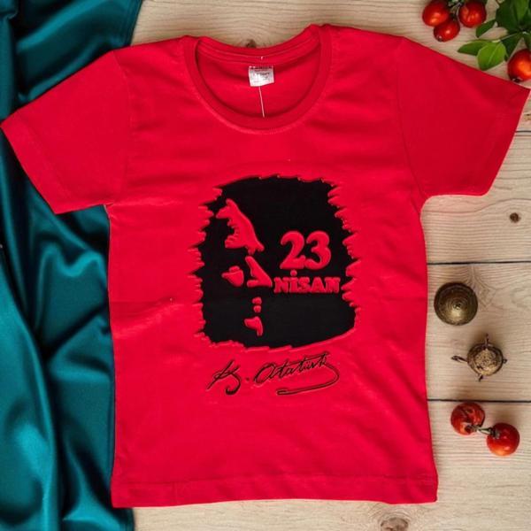 DİJİTAL ATATÜRK 23 NİSAN BASKILI TSHIRT KIRMIZI - Image 1