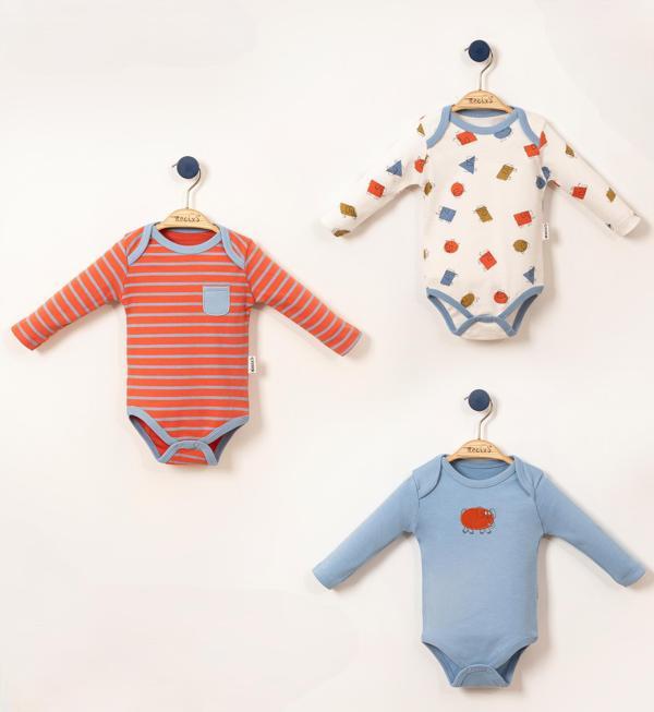 FİLLİ UZUN KOL ÜÇLÜ BODY SET Mavi - Image 1