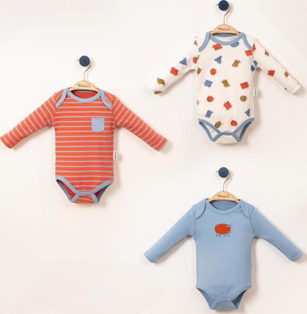 FİLLİ UZUN KOL ÜÇLÜ BODY SET Mavi - Image 1
