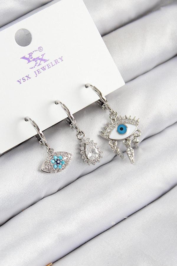 Zarif Kadın için Silver Pirinç Zirkonlu Üçlü Fatma'nın Gözü Küpe - Image 1