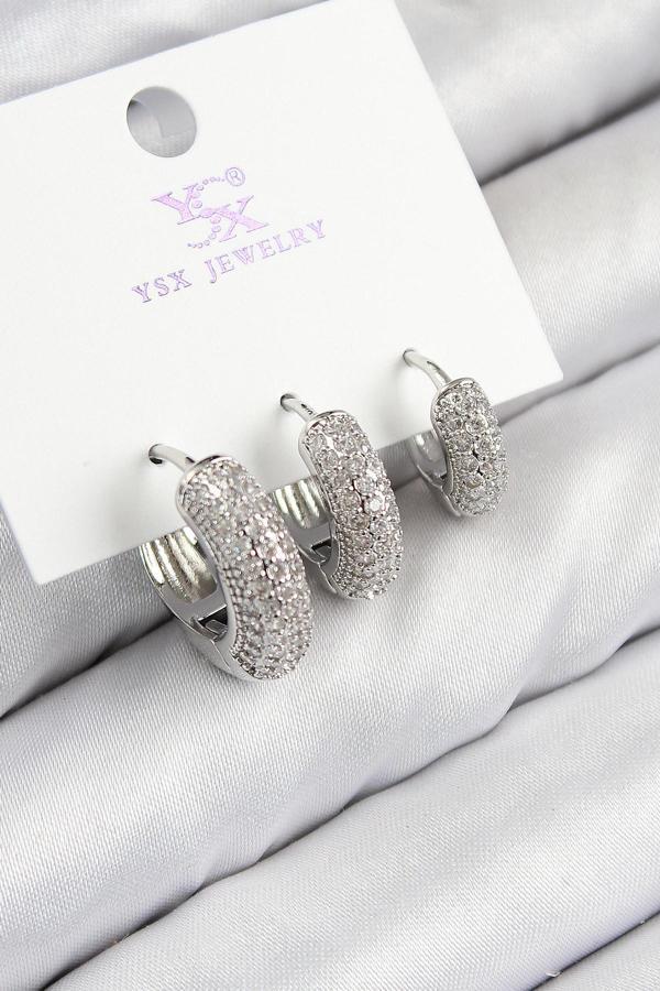 Zarif Kadın için Silver Pirinç Zirkonlu Üçlü Halka Küpe - Image 1