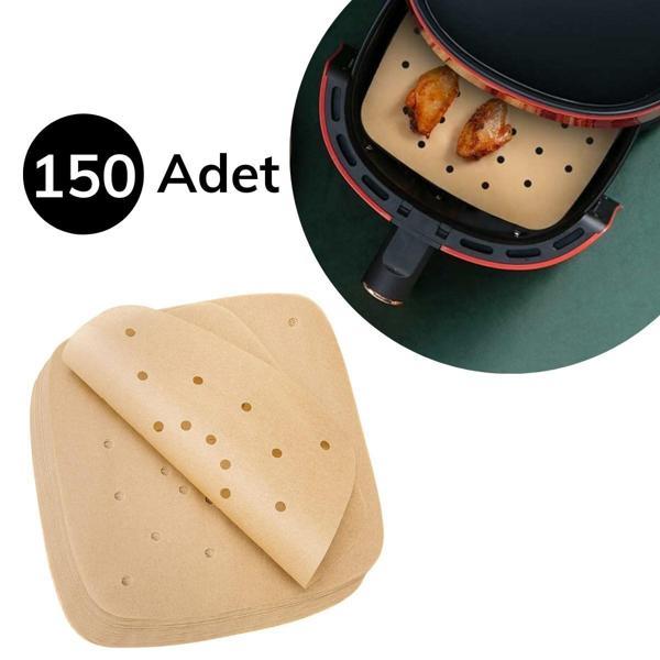 150 Adet Air Fryer Pişirme Kağıdı Tek Kullanımlık Hava Fritöz Yağ Geçirmez Yapışmaz Gıda Pişirme Kağıdı Delikli Kare Mod - Image 1