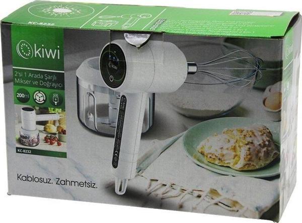 KİWİ KC-8232 2İN1 USB ŞARJLI MİKSER - DOĞRAYICI 20W200ML3-KADEME HIZ=IŞIKLI GÖSTERGE DC 5V / 1ALİ-İON PİL:1500mAh (2818) - Image 1