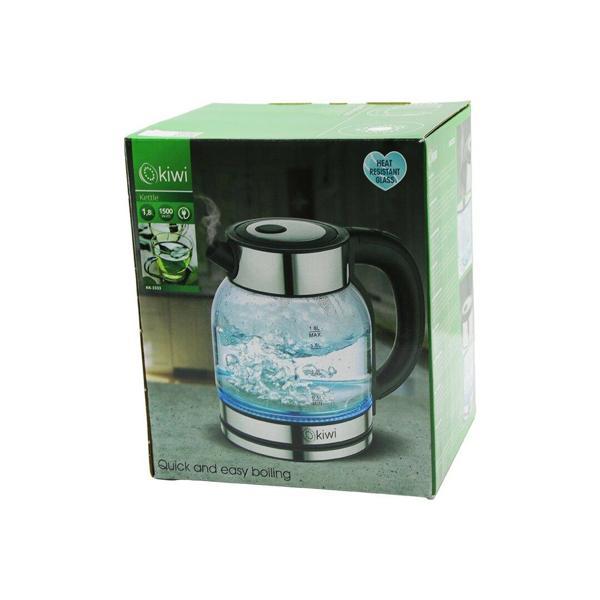 KİWİ KK-3333 SÜRAHİ MODEL CAM KETTLE SU ISITICI 1.8LT 1500W 360 DERECE DÖNEBİLEN TABAN GİZLİ RESİZTANS KROM KAPLAMA=TABA - Image 1