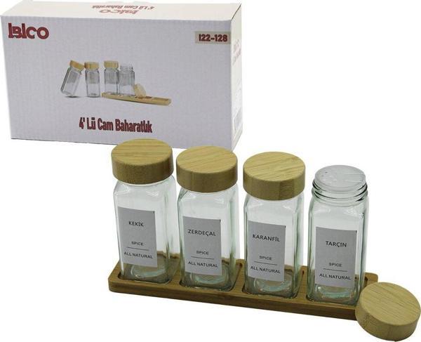 4PCS BAMBU KAPAKLI CAM TUZLUK - BİBERLİK - BAHARATLIK 120ML (2818) - Image 1