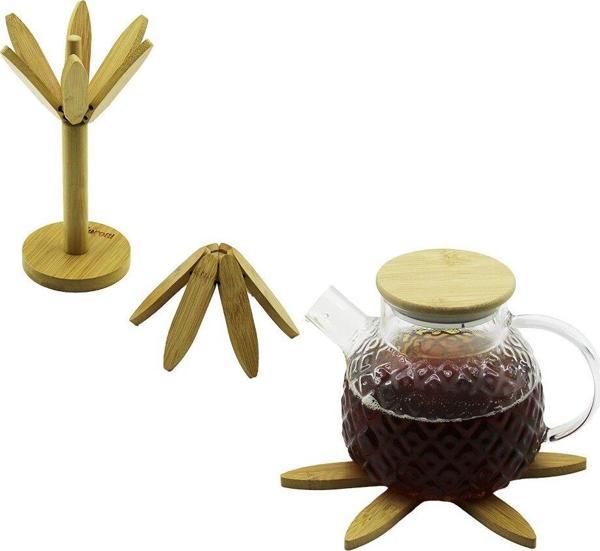 STANDLI AĞAÇ MODEL 2PCS AHŞAP BAMBU KATLANIR NİHALE 6-YAPRAKLI ÇİÇEK MODELİ= ÇAP: 20CM (2818) - Image 1
