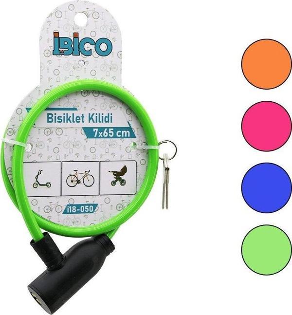 ANAHTARLI EKO - İNCE PLASTİK KAFA BİSİKLET KİLİT ÇELİK TEL RENKLİ KILIF 7MMX65CM (2818) - Image 1