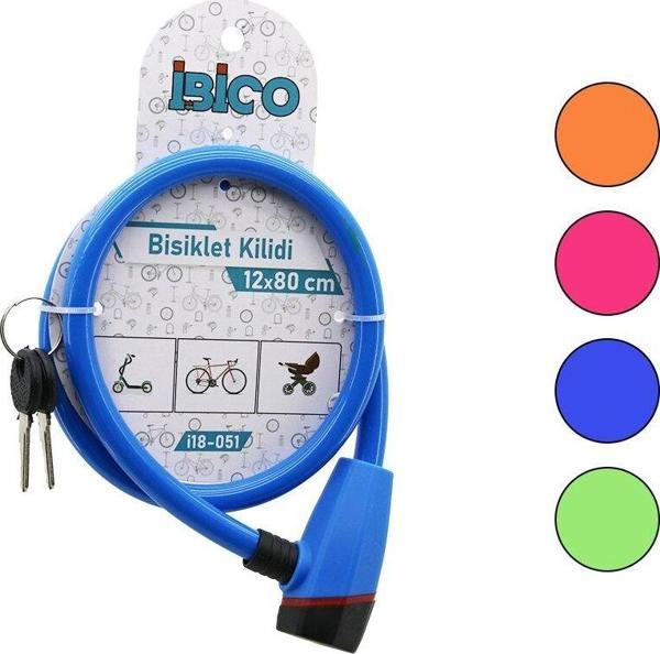 ANAHTARLI PLASTİK KAFA BİSİKLET KİLİT ÇELİK TEL RENKLİ KILIF 12MMX80CM (2818) - Image 1