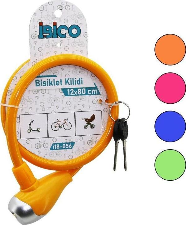 ANAHTARLI METAL UÇLU PLASTİK KAFA BİSİKLET KİLİT ÇELİK TEL RENKLİ KILIF 12MMX80CM (2818) - Image 1