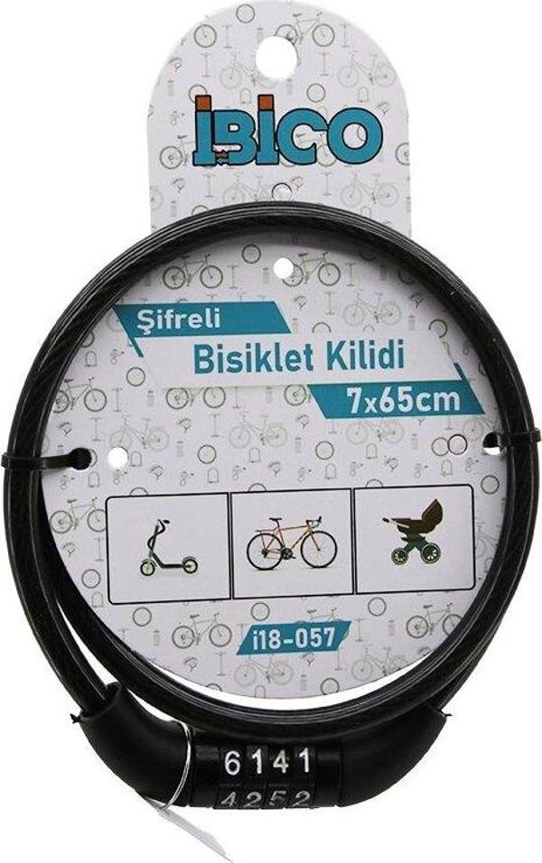 ŞİFRELİ EKO - İNCE BİSİKLET KİLİT ÇELİK TEL SİYAH ŞEFFAF KILIF 7MMX65CM (2818) - Image 1