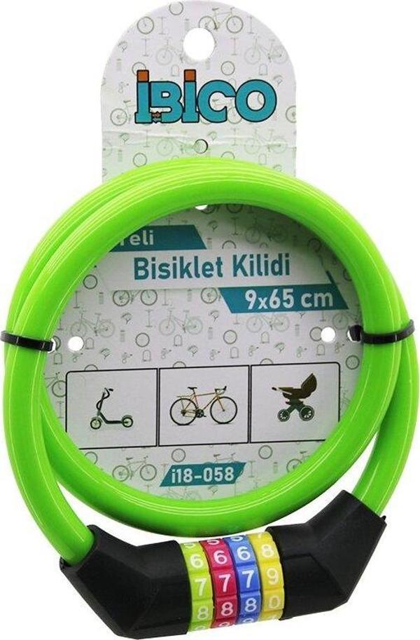 ŞİFRELİ İNCE BİSİKLET KİLİT ÇELİK TEL YEŞİL RENKLİ KILIF 9MMX65CM (2818) - Image 1