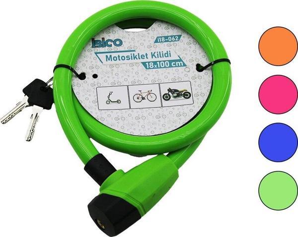 ANAHTARLI KALIN MOTOR - BİSİKLET KİLİT ÇELİK TEL RENKLİ KILIF 18MMX100CM (2818) - Image 1
