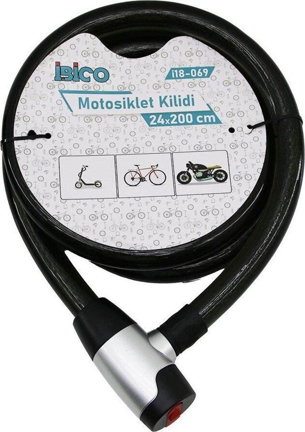 ANAHTARLI METAL KAPLAMA KAFAÇEK-İT KİLİT KAPAKMOTOR - BİSİKLET KİLİT ÇELİK TELSİYAH ŞEFFAF KILIF24MMX200CM (2818) - Image 1