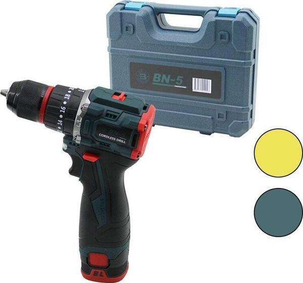 KÖMÜRSÜZ SARI VEYA  MAVİ RENK ŞARJLI DARBELİ MATKAP - UÇ SETİ 1550 RPM24V - 5.0 Ah2-BATARYA (2818) - Image 1