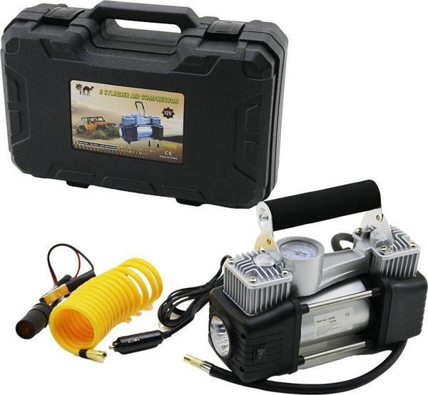 ÇİFT SİLİNDİR OTO - ARAÇ HAVA KOMPRESÖRÜ DC/12V - 23Amp - 150PSI FENERLİ BAR GÖSTERGELİ (2818) - Image 1