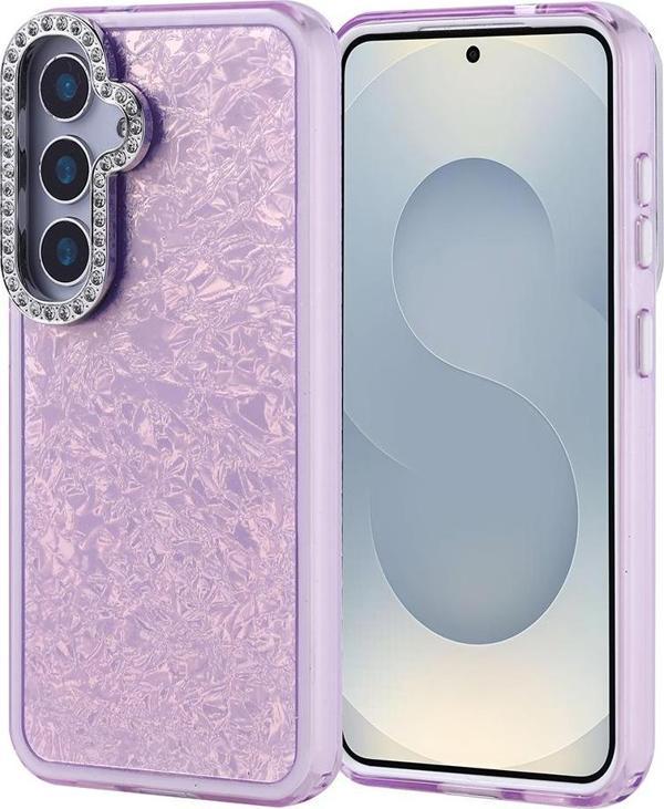 Samsung Galaxy S24 Uyumlu Kamera Çıkıntılı Taşlı Kırık Cam Tasarımlı Arka Kapak - Image 1