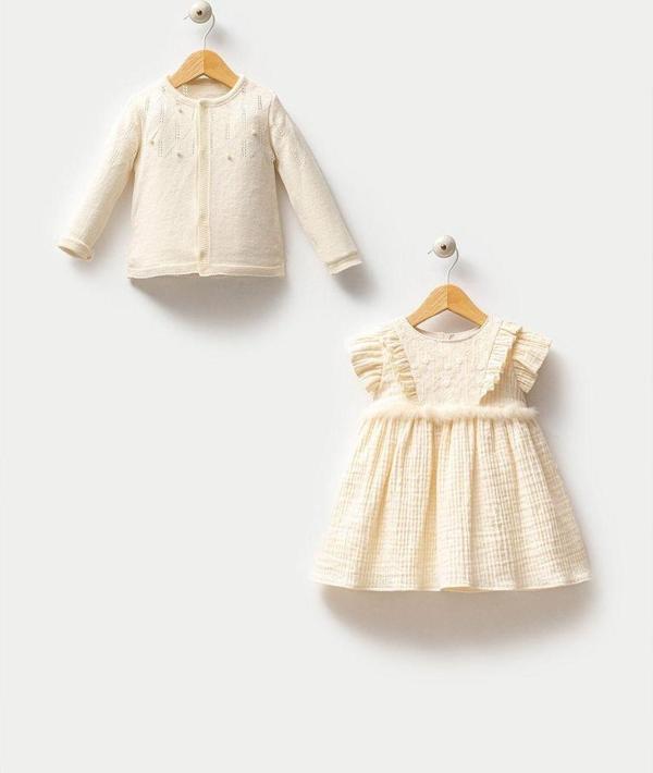 Noynoy Baby Kız Bebek Hırkalı Müslin Elbise - Image 1