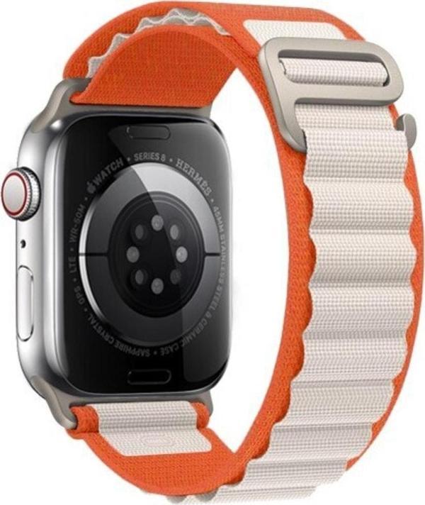 Coverzone Apple Watch 3 Ile Uyumlu 42-44mm Kordon Kumaş Çift Renk Saat Kordonu Çift Katmanlı Turuncu-beyaz - Image 1