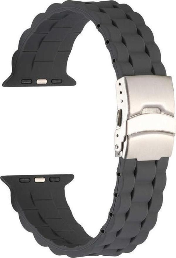 Coverzone Apple Watch 4 Ile Uyumlu Kordon 38-40mm Metal Toka Delikli Ayarlanabilir Panoply Silikon Kayış Gri - Image 1