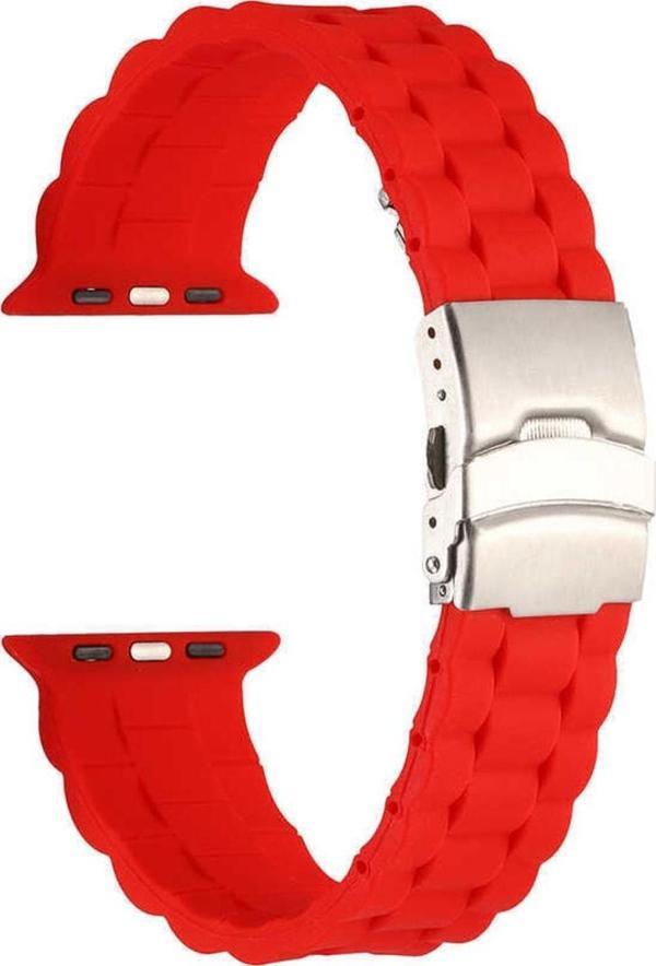 Coverzone Apple Watch 7 Ile Uyumlu Kordon 41mm Metal Toka Delikli Ayarlanabilir Panoply Silikon Kayış Kırmızı - Image 1