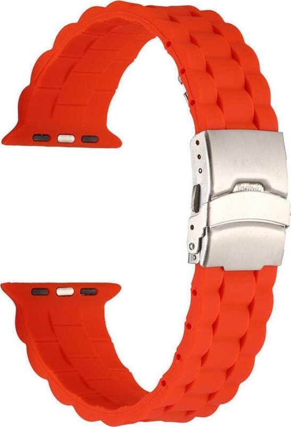 Coverzone Apple Watch 7 Ile Uyumlu Kordon 41mm Metal Toka Delikli Ayarlanabilir Panoply Silikon Kayış Turuncu - Image 1