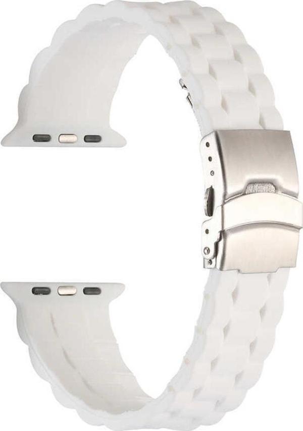Coverzone Apple Watch 7 Ile Uyumlu Kordon 41mm Metal Toka Delikli Ayarlanabilir Panoply Silikon Kayış Beyaz - Image 1
