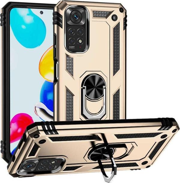 Coverzone Xiaomi Redmi Note 11 Kılıf Ile Uyumlu Kılıf Shockprof Yüzük Tutuculu Vega Gold - Image 1