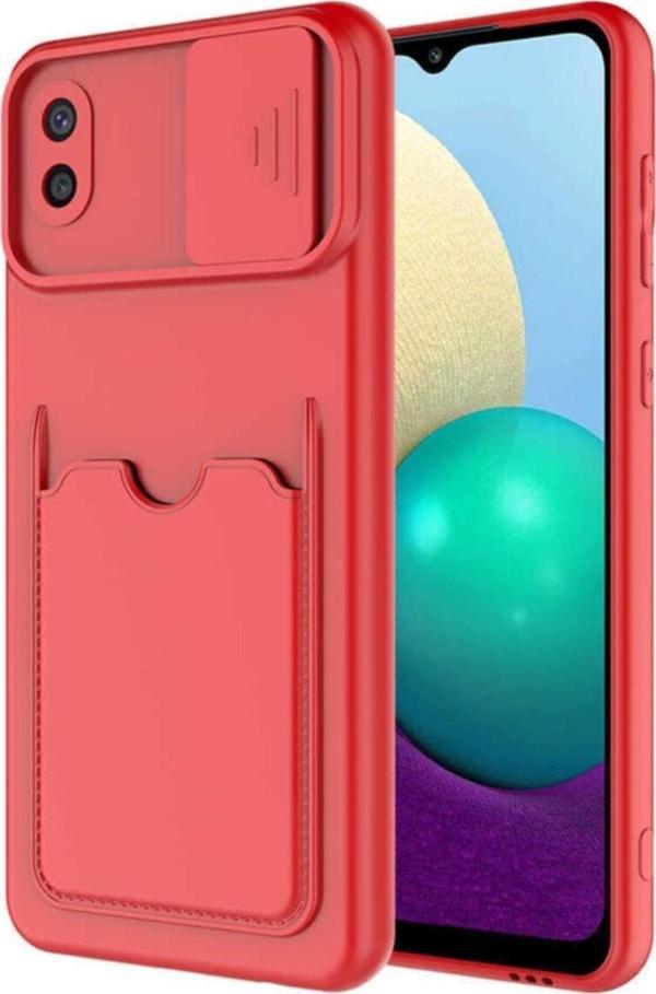 Coverzone Galaxy A02 Uyumlu Kamera Korumalı Ve Kart Gözlü Artiks Kapak Kırmızı - Image 1