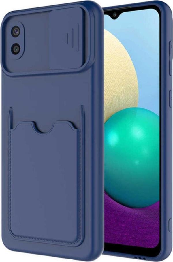 Coverzone Galaxy A02 Uyumlu Kılıf Kamera Korumalı Ve Kart Gözlü Artiks Kapak Lacivert - Image 1