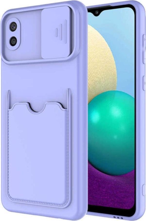 Coverzone Galaxy A02 Uyumlu Kılıf Kamera Korumalı Ve Kart Gözlü Artiks Kapak Lila - Image 1