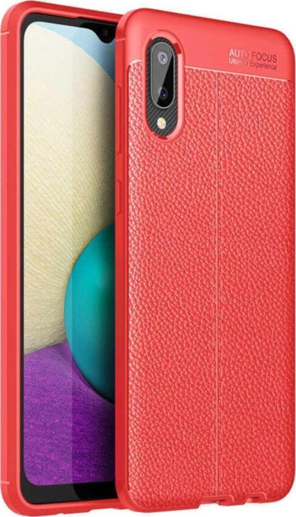 Coverzone Galaxy A02 Uyumlu Kılıf Niss Silikon Deri Görünümlü Kırmızı - Image 1